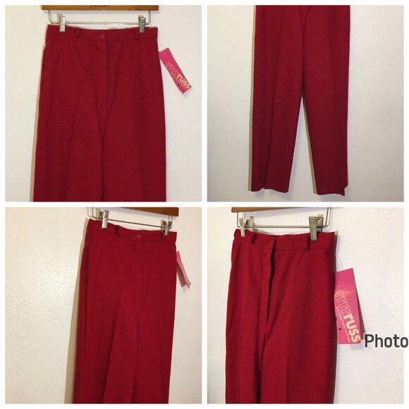 Vintage 70s 80s NWT RUSS Red Dress Pants High Waist Mom Grandma ILGWU (IB) - Picture 2 of 16